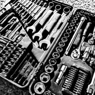 socket wrenches and tools in a case