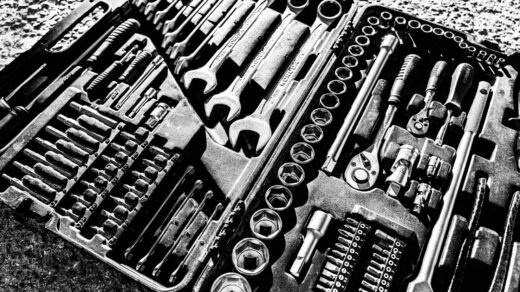 socket wrenches and tools in a case